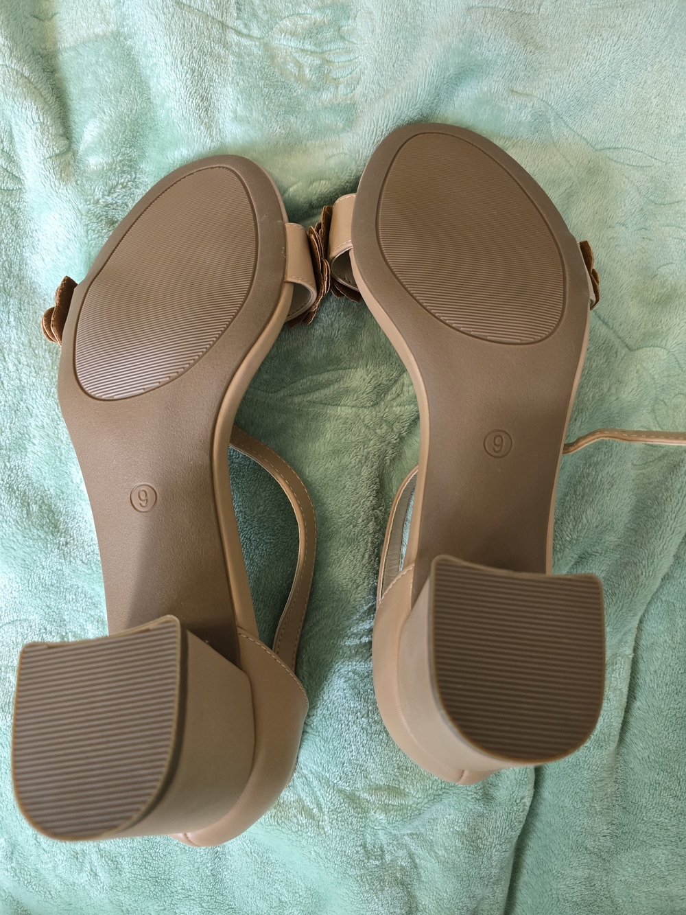 Neutral Floral Ankle-Strap Block Heels in Beige - Picture 3 of 11